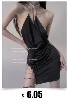 2023 Summer Women's Sexy Temperament V-neck Low cut Velvet sling ceremonial dress Side Split Slim Wrap buttocks Long Dress UR6Y
