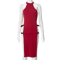 Goth Dark Cosplay High Split Side Sexy Sleeveless Dresses Gothic High Waist Y2k Slim Women Dress Harajuku Summer Night Clubwear