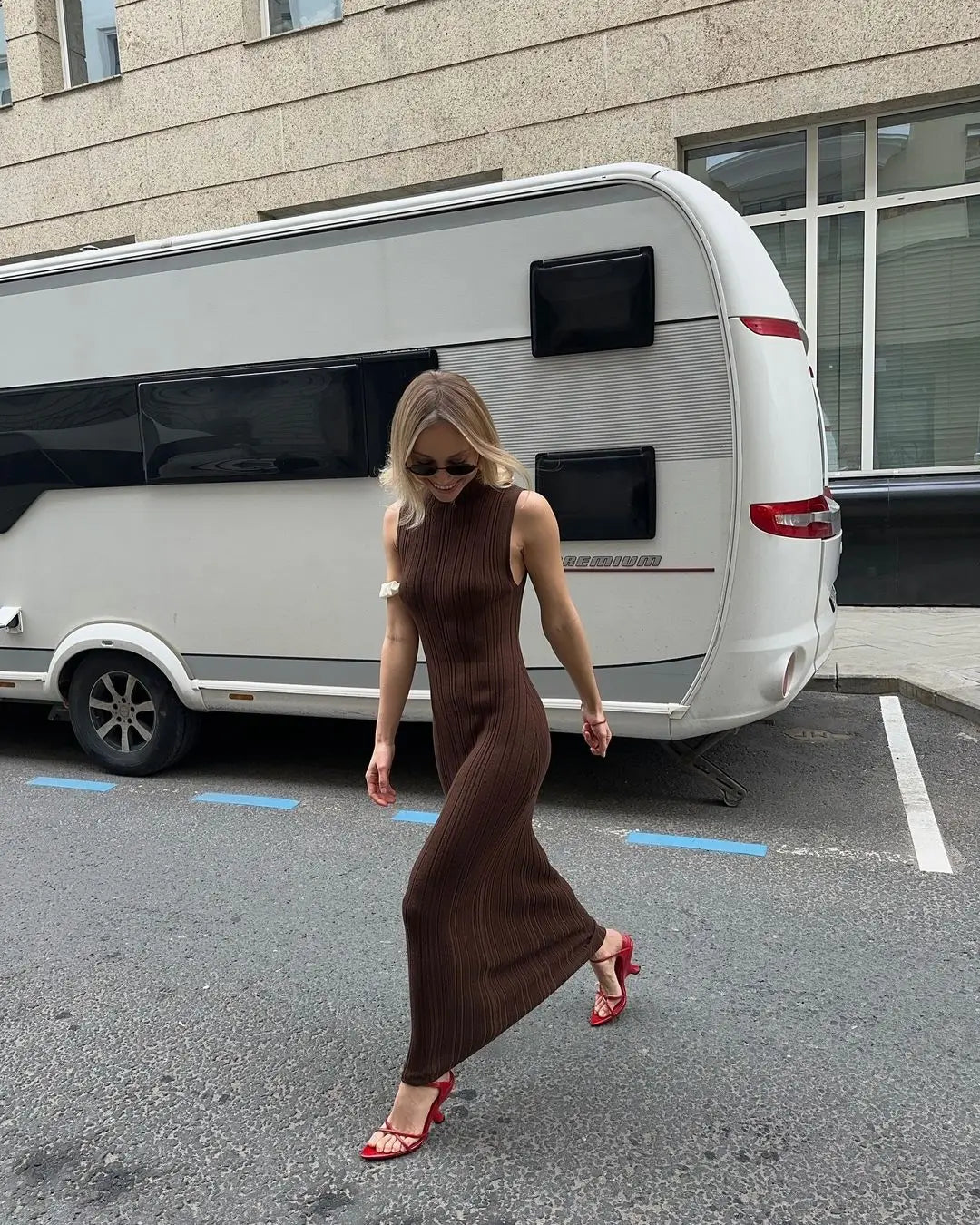 Tossy Sleeveless Knitwear Turtleneck Long Dress Female Slim Elegant Fashion Autumn 2023 Ribbed Knit Dress For Women Maxi Dress