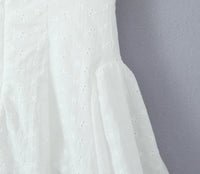 Sexy White Embroidery Flower Roll up Collar Off Shoulder Low Waist Ruched Pleated Swing Mini Dress Women Sexy Summer Robe Party