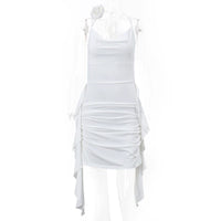 WhereMery Elegant Women Ruffles Backless Mini Dress Y2K Fashion Sleeveless Halter 2024 Summer Dresses Sexy Low-cut Tight Vestido