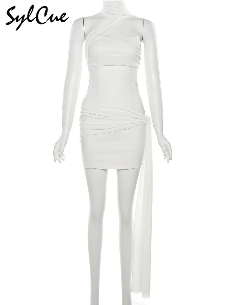 Sylcue Summer Bachelor Party White Simple Elegant Mature Beautiful Confident Feminine Sexy Women's Short Tight Dress