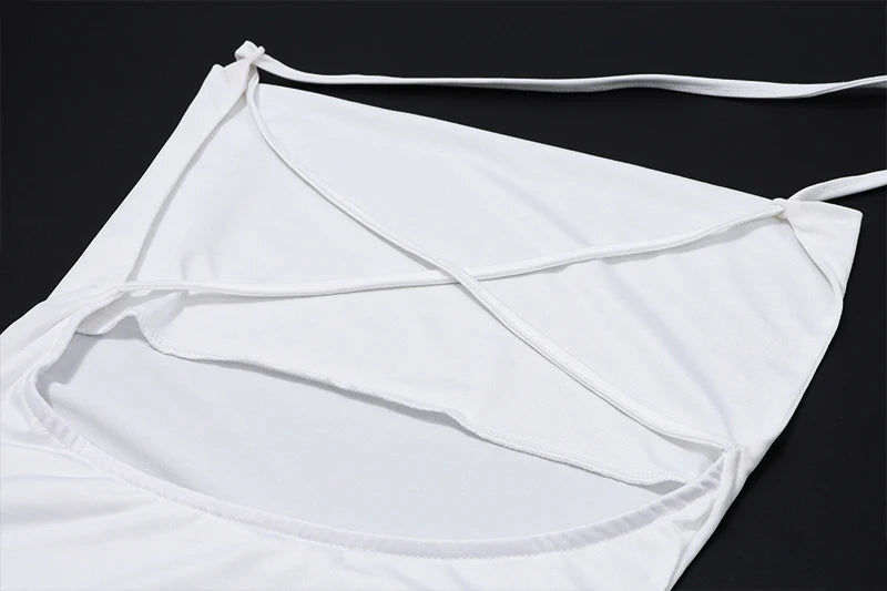 WhereMery Elegant Women Ruffles Backless Mini Dress Y2K Fashion Sleeveless Halter 2024 Summer Dresses Sexy Low-cut Tight Vestido