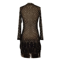 Sexy Pearls Rhinestone Party Dresses Women Elegant Nightclub Feather Birthday Dress Long Sleeve Mesh Sheer Bodycon Dress
