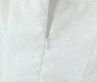 Sexy White Embroidery Flower Roll up Collar Off Shoulder Low Waist Ruched Pleated Swing Mini Dress Women Sexy Summer Robe Party