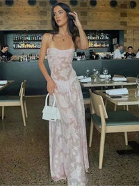2023 Summer New Dresses For Women Spaghetti Strap Lace Hollow Out Low Cut Sexy A-lin Long Dress Beach Vacation Fashion Vestidos