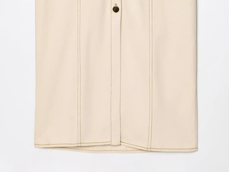 ETJ 2025 traf Spring New 1975 series denim MIDI dress with lapel side zipper fashion wrinkle waist slim elegant dress