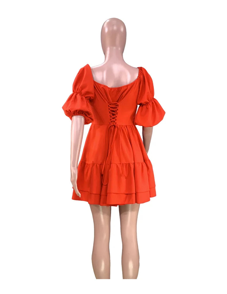 BAMBOOBOY Short Sexy Sleeve Mini Dress Women Summer Slash Neck Off Shoulder Bow Elegant Party Single Breasted Dresses for Women
