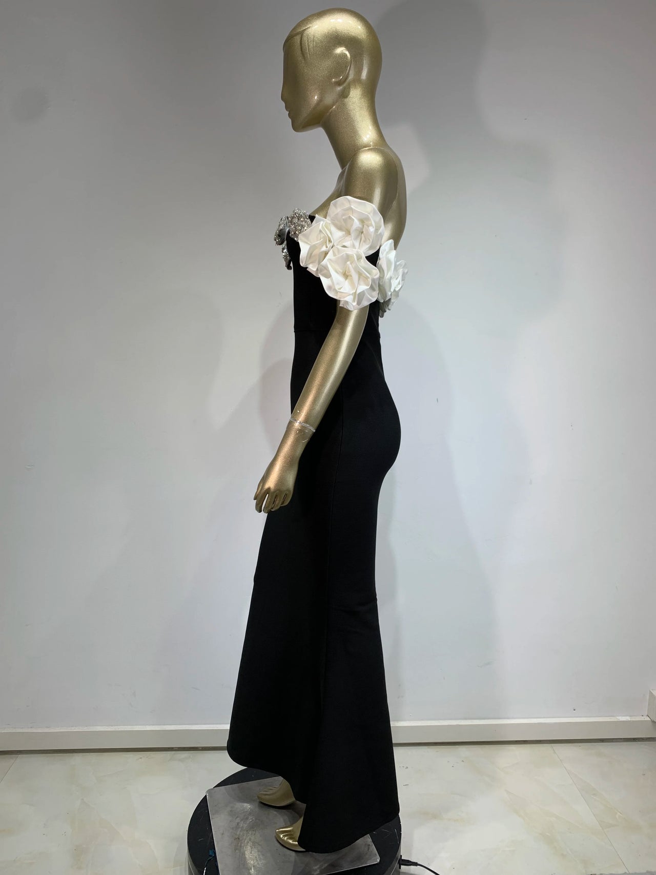 Women Celebrity Summer Sexy Off Shoulder Black Flower Maxi Long Bodycon Bandage Dress 2024 Elegant Evening Club Party Outfit