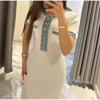 Women's Chic Ruffles Backless Lace Up Knitted Maxi Dress Elegant Round Neck Flare Long Sleeve Vestido 2024 Lady New Fashion Robe