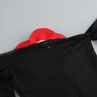 Women's New Sexy Black Decorative FlowerBreast wrapping Dress, Fashion Slim Fit Open Back Bottom Split Party Dress Long