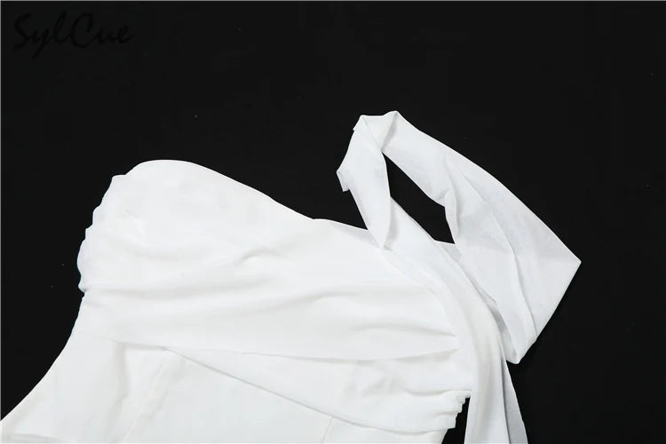 Sylcue Summer Bachelor Party White Simple Elegant Mature Beautiful Confident Feminine Sexy Women's Short Tight Dress