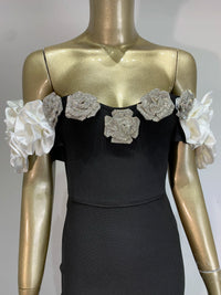 Women Celebrity Summer Sexy Off Shoulder Black Flower Maxi Long Bodycon Bandage Dress 2024 Elegant Evening Club Party Outfit