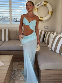 Vacation Hollow Out Mesh Long Sling Dress For Women Y2k Irregular Sleeveless Side Split Beach Suspender Dress Lady Evening Robe