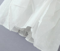 Sexy White Embroidery Flower Roll up Collar Off Shoulder Low Waist Ruched Pleated Swing Mini Dress Women Sexy Summer Robe Party