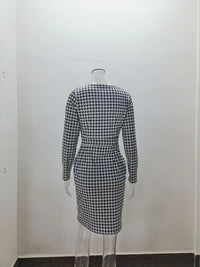 New Autumn/Winter Sexy Long Sleeve V-Neck Wrapped Hip Print Dress for Women