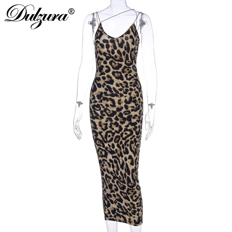 Dulzura Women Party Club Evening Streetwear Leopard Bodycon Midi Dress 2024 Summer Clothes Wholesale Items For Business