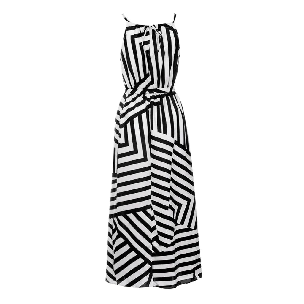 Ladies' Striped Splicing Classic Sexy Boho Maxi Long Evening Party Beach Dress Fashion Commute Sleeveless Halterneck Dress