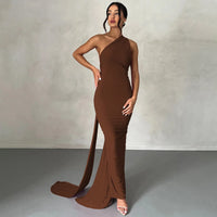 Hugcitar One Shoulder Backless Adjustable Scarf Loop Ruched Sexy Maxi Dress 2024 Women Elegant Y2K Streetwear Festival Outfit