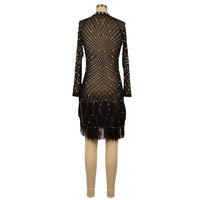 Sexy Pearls Rhinestone Party Dresses Women Elegant Nightclub Feather Birthday Dress Long Sleeve Mesh Sheer Bodycon Dress