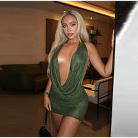 Sexy Sequin Halter Short Dress Women Backless Sleeveless Hip Package Party Dresses Female 2025 Summer Chic Night Club Robe Lady