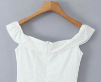 Sexy White Embroidery Flower Roll up Collar Off Shoulder Low Waist Ruched Pleated Swing Mini Dress Women Sexy Summer Robe Party