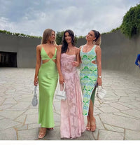 2023 Summer New Dresses For Women Spaghetti Strap Lace Hollow Out Low Cut Sexy A-lin Long Dress Beach Vacation Fashion Vestidos