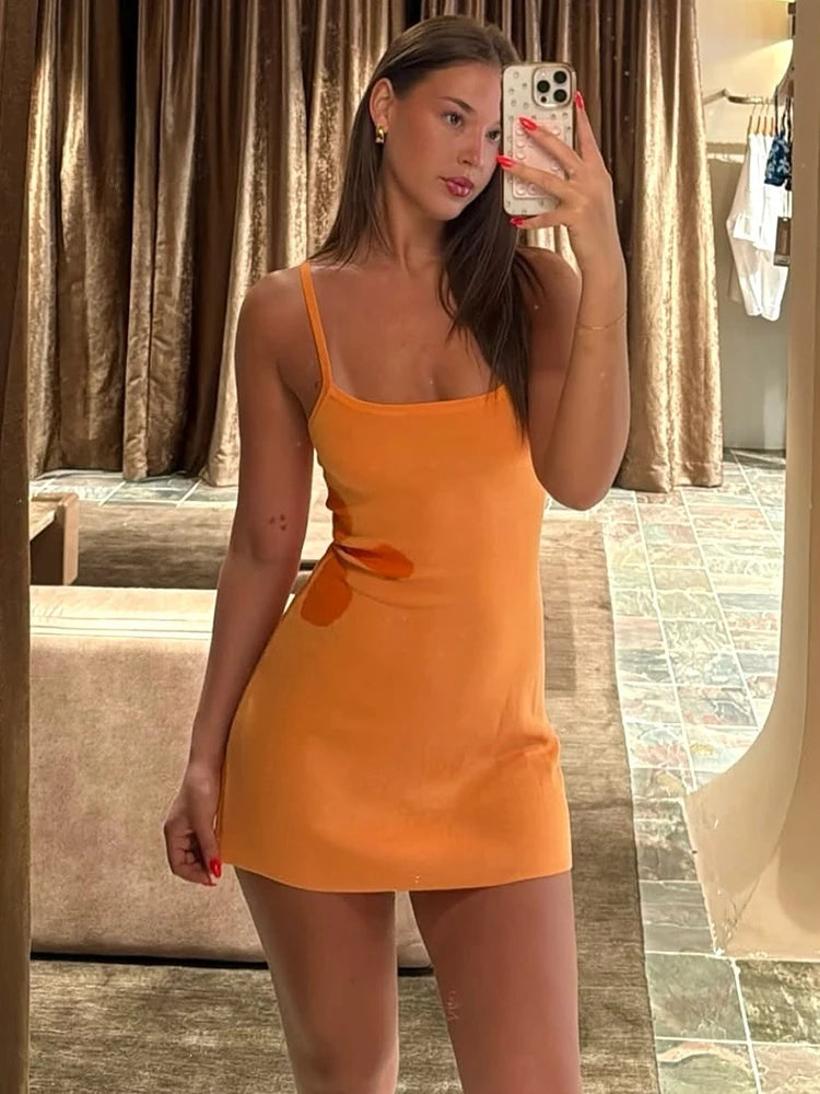 Mozision Spaghetti Strap Print Knit Mini Dress For Woman Robe Summer New Sleeveless Backless Beach Holiday Club Dress Knitwear