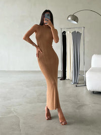 Tossy Sleeveless Knitwear Turtleneck Long Dress Female Slim Elegant Fashion Autumn 2023 Ribbed Knit Dress For Women Maxi Dress
