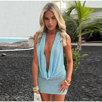 Sexy Sequin Halter Short Dress Women Backless Sleeveless Hip Package Party Dresses Female 2025 Summer Chic Night Club Robe Lady