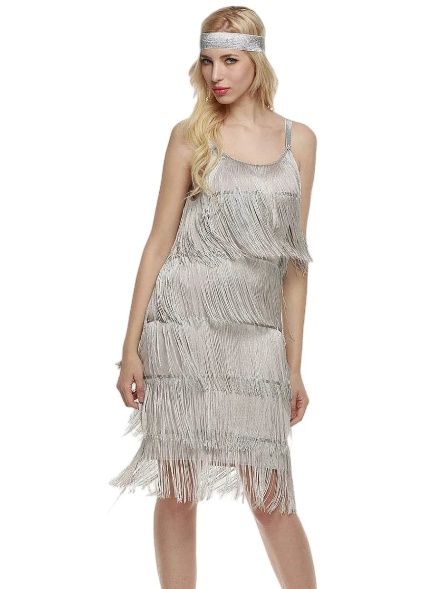 Vintage Vestidos 1920s Flapper Girl Fancy Dress Great Gatsby Dress Costumes Slash Neck Strappy Fringe Swing Party Dress Women