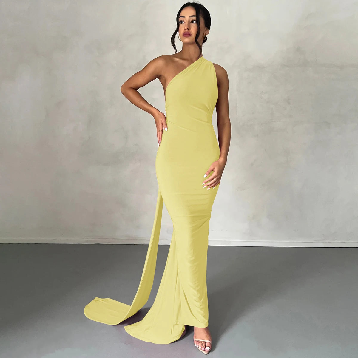 Hugcitar One Shoulder Backless Adjustable Scarf Loop Ruched Sexy Maxi Dress 2024 Women Elegant Y2K Streetwear Festival Outfit