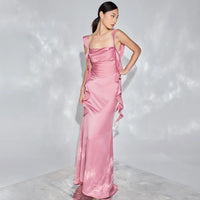 Dulzura Satin Backless Maxi Dress Tassels Sexy Sleeveless 2024 Summer Women Body-Shaping Clubwear Birthday Party Elegant
