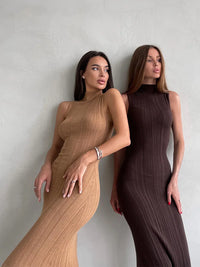 Tossy Sleeveless Knitwear Turtleneck Long Dress Female Slim Elegant Fashion Autumn 2023 Ribbed Knit Dress For Women Maxi Dress