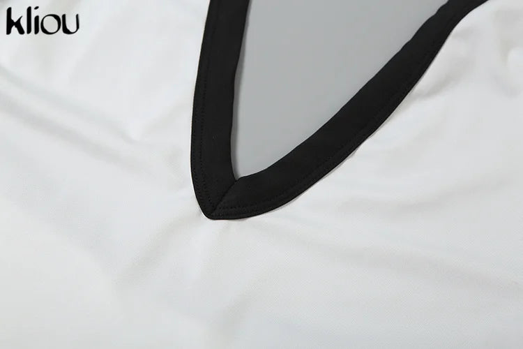 kliou Halter Women Dresses Classic New Panelled Trim Backless V-neck Body-shaping Simple Vestidos Female Summer Thin Streetwear