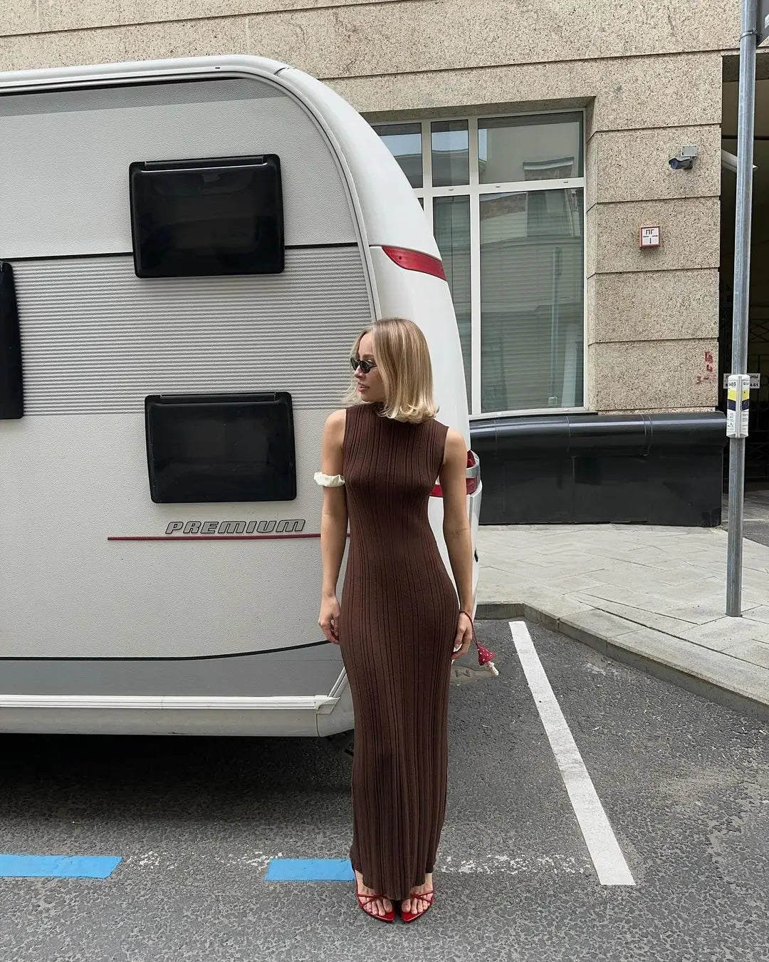 Tossy Sleeveless Knitwear Turtleneck Long Dress Female Slim Elegant Fashion Autumn 2023 Ribbed Knit Dress For Women Maxi Dress