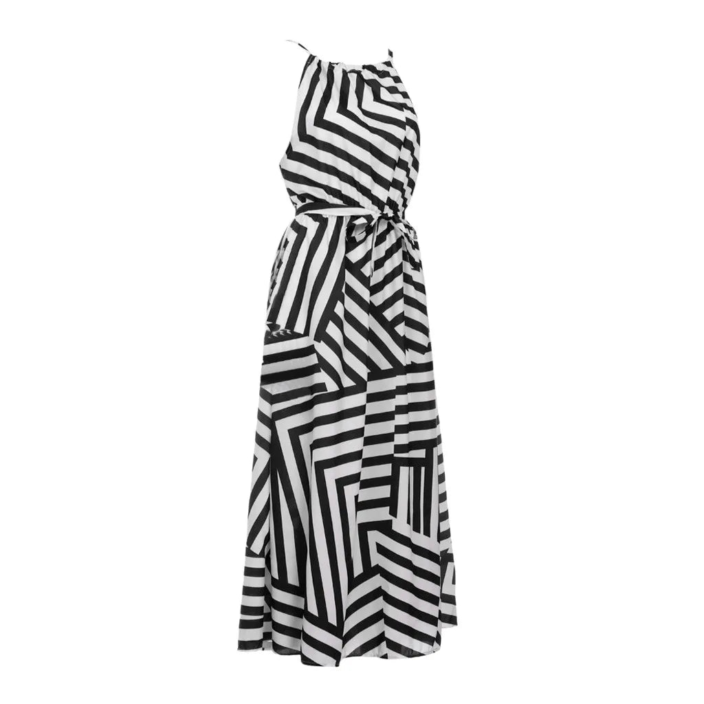 Ladies' Striped Splicing Classic Sexy Boho Maxi Long Evening Party Beach Dress Fashion Commute Sleeveless Halterneck Dress