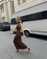 Tossy Sleeveless Knitwear Turtleneck Long Dress Female Slim Elegant Fashion Autumn 2023 Ribbed Knit Dress For Women Maxi Dress