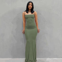Europe and the United States cross-border foreign trade women 2024 solid color sexy slim high step slip dress