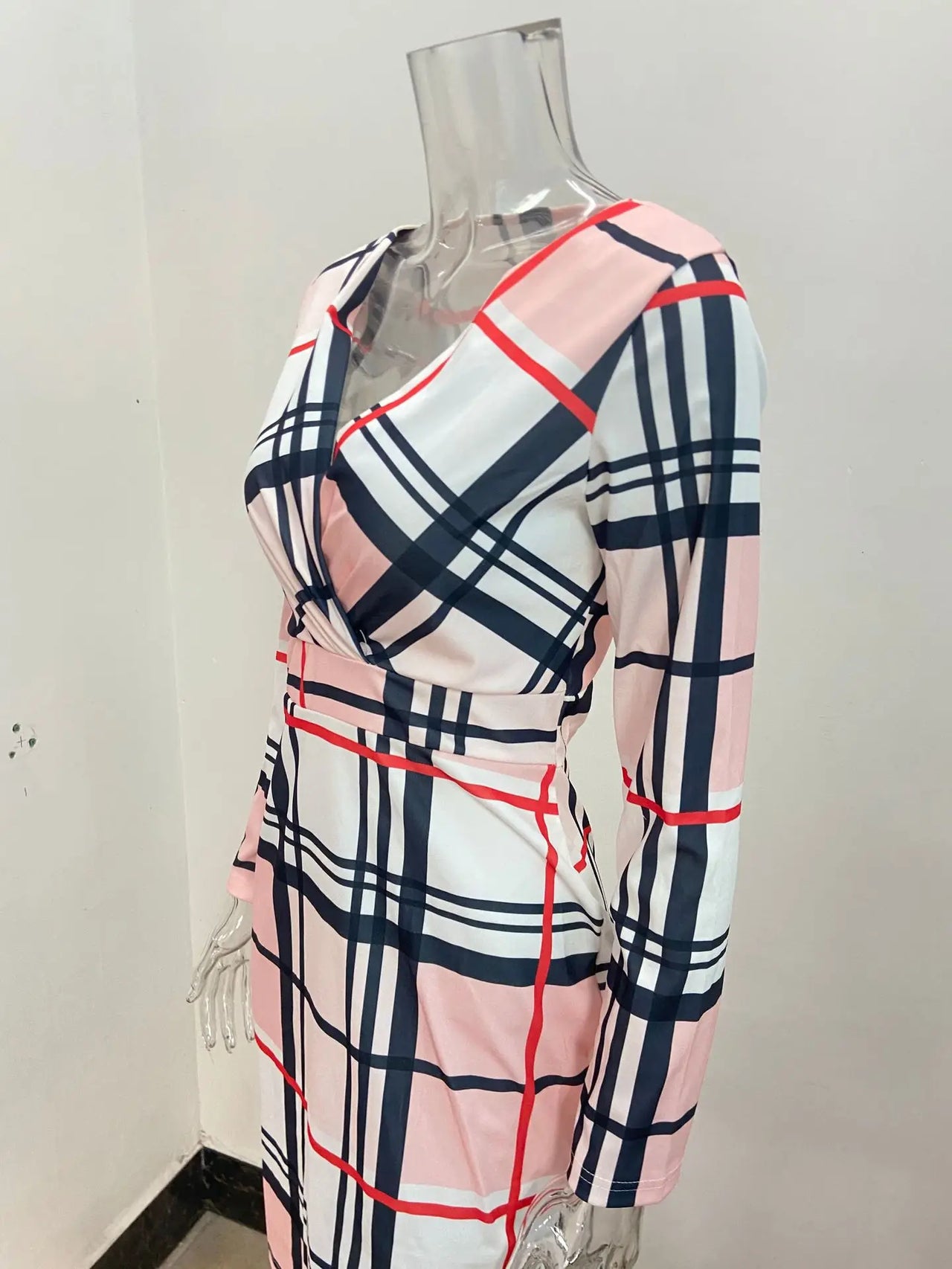 New Autumn/Winter Sexy Long Sleeve V-Neck Wrapped Hip Print Dress for Women