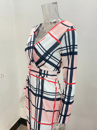 New Autumn/Winter Sexy Long Sleeve V-Neck Wrapped Hip Print Dress for Women