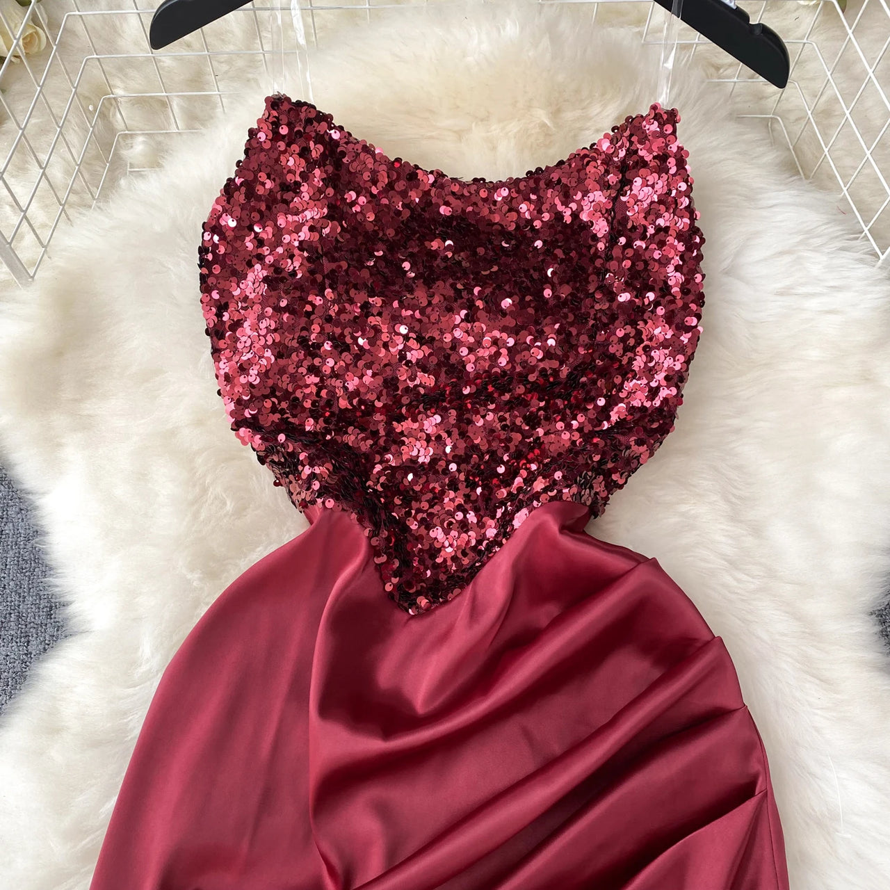 Chic Sequin Asymmetric Backless Slip Dress Sleeveless Korean Fashion Vestidos Women Vintage Summer Hip Wrap Dress