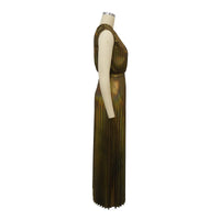 Elegant Women Even Dresses Luxury Maxi Long Metallic Pleated Dress One Shoulder Sleeveless Premium Shiny Shimmer Gowns