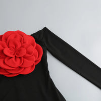 Women's New Sexy Black Decorative FlowerBreast wrapping Dress, Fashion Slim Fit Open Back Bottom Split Party Dress Long