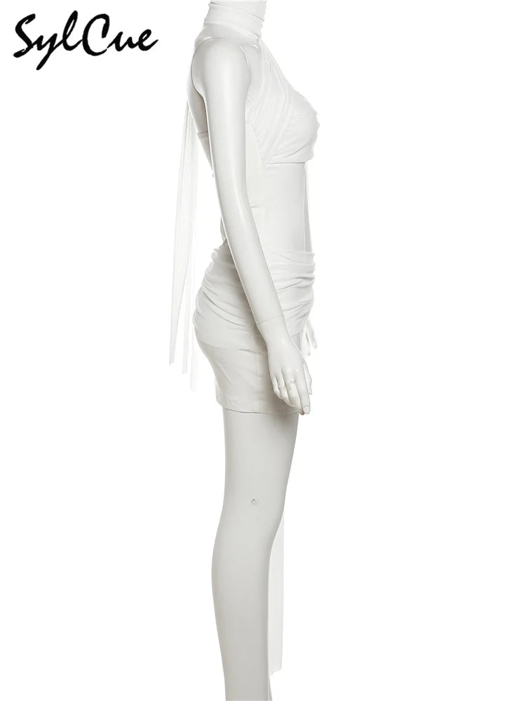 Sylcue Summer Bachelor Party White Simple Elegant Mature Beautiful Confident Feminine Sexy Women's Short Tight Dress