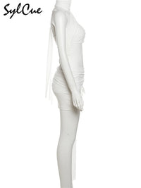 Sylcue Summer Bachelor Party White Simple Elegant Mature Beautiful Confident Feminine Sexy Women's Short Tight Dress