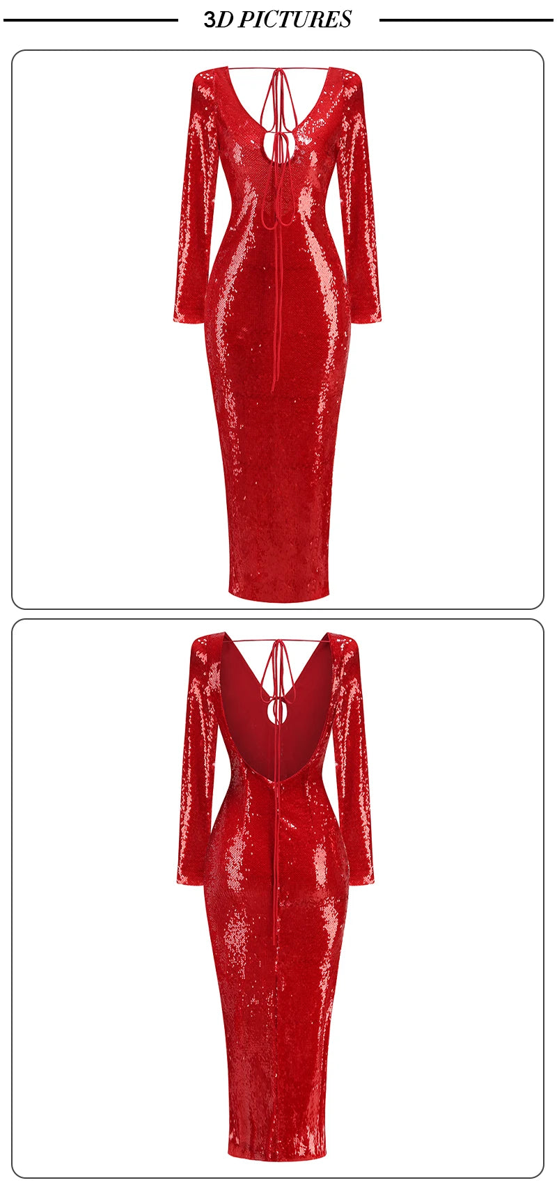 VC Summer New Women's Sexy Deep V-Neck Sequins Long Dress Long Sleeves Cut Out Strings Tied Elegant Luxury Celebrity Party Gowns