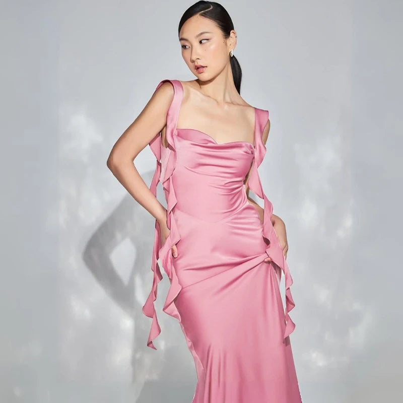 Dulzura Satin Backless Maxi Dress Tassels Sexy Sleeveless 2024 Summer Women Body-Shaping Clubwear Birthday Party Elegant