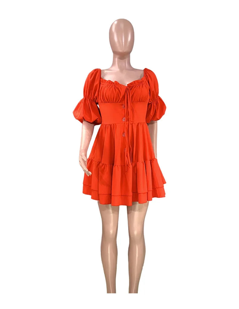 BAMBOOBOY Short Sexy Sleeve Mini Dress Women Summer Slash Neck Off Shoulder Bow Elegant Party Single Breasted Dresses for Women