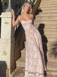 2023 Summer New Dresses For Women Spaghetti Strap Lace Hollow Out Low Cut Sexy A-lin Long Dress Beach Vacation Fashion Vestidos